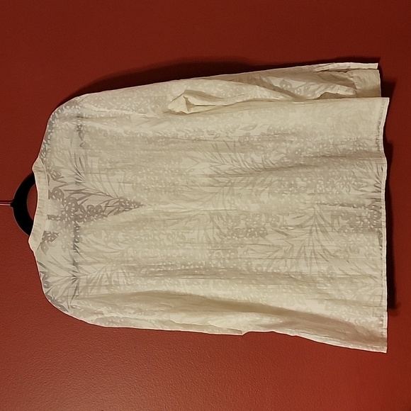 XL White Tuxedo Pleat Burn out Button Top Sheer Boho - Picture 10 of 10